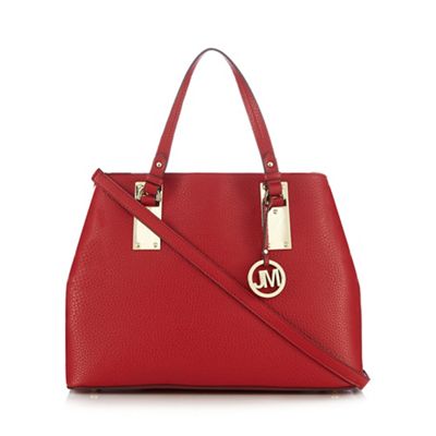 Red grained three compartment shoulder bag